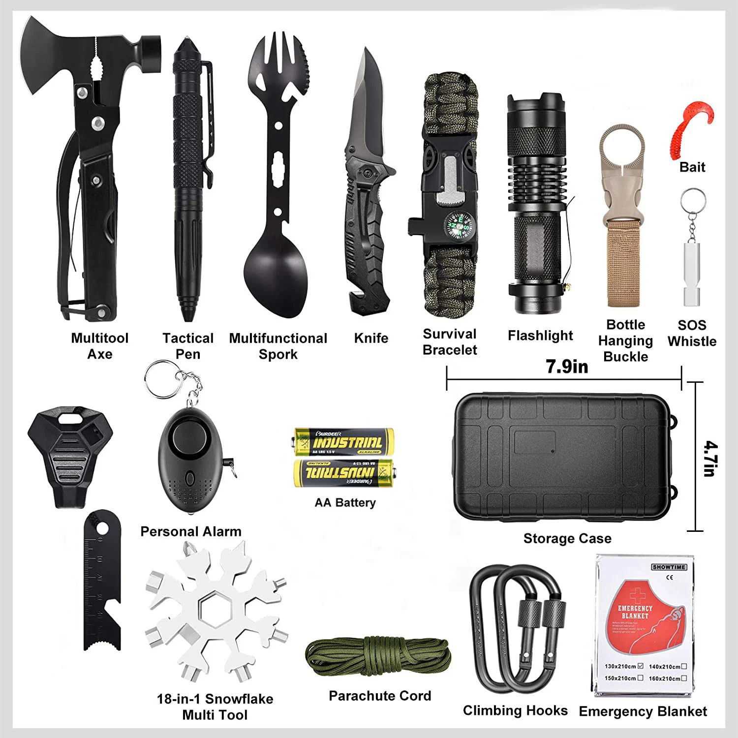 Emergency Survival Gear Camping Equipments Kits 21 in 1 Professional Cool Gadgets Stuff Tactical Tool Gift Ideas for Him Teenage