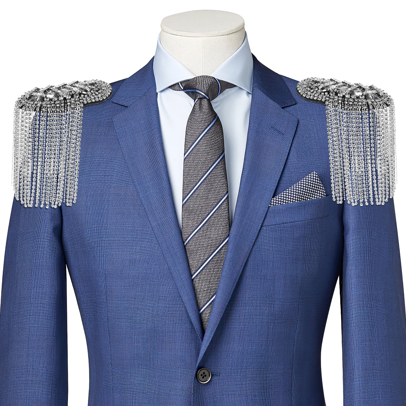 

1Pair Rhinestone Tassel Epaulets Premium Alloy Shoulder Boards for Men Suit Accessories Costume Badge Fringe Decor Captain