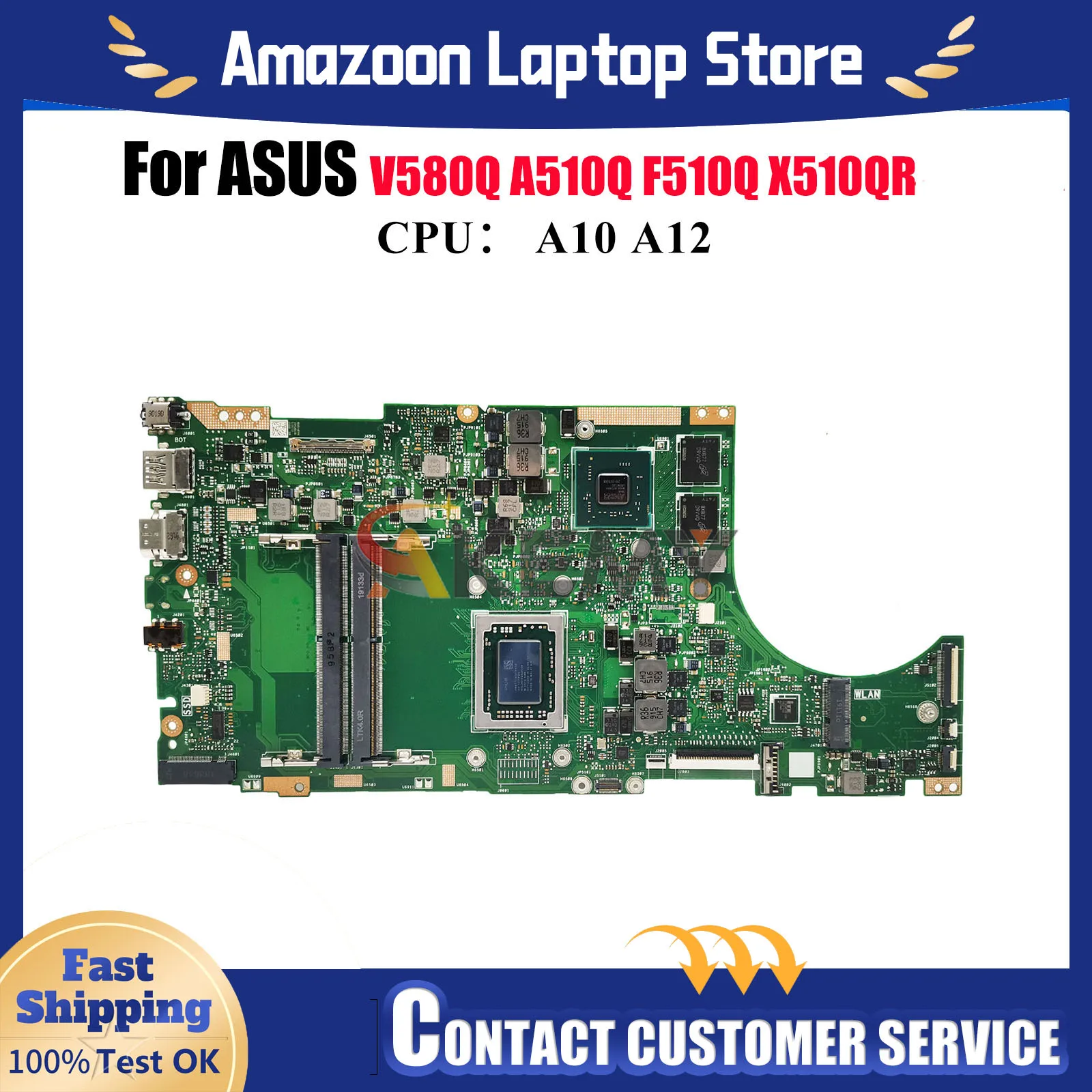 

X510QR Laptop Motherboard For ASUS VivoBook X510Q V580Q F510Q X510QR A510Q Notebook Mainboard With A10 A12 CPU 100% tests OK stk