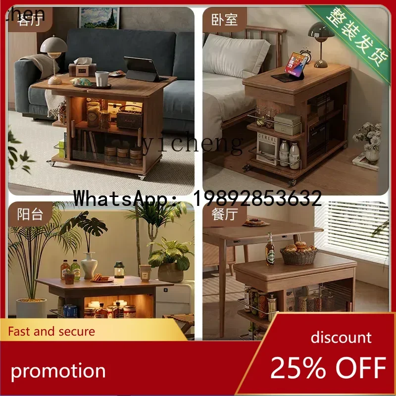 

YFY solid wood push-pull coffee table living room sofa side cabinet retro dining car movable side table