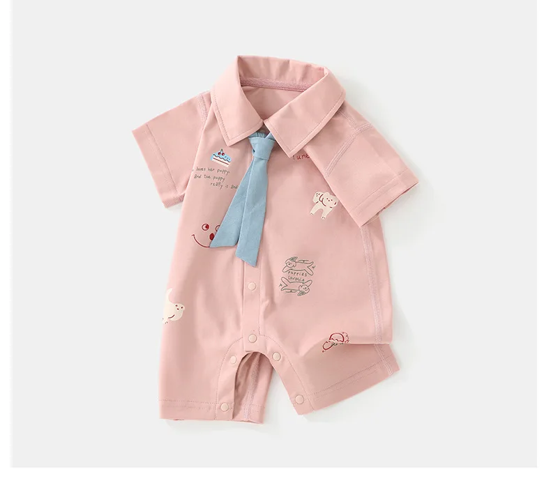 

Розовый комбинезон с короткими рукавами и принтом, летний повседневный милый модный свободный универсальный простой комбинезон с мультяшным принтом