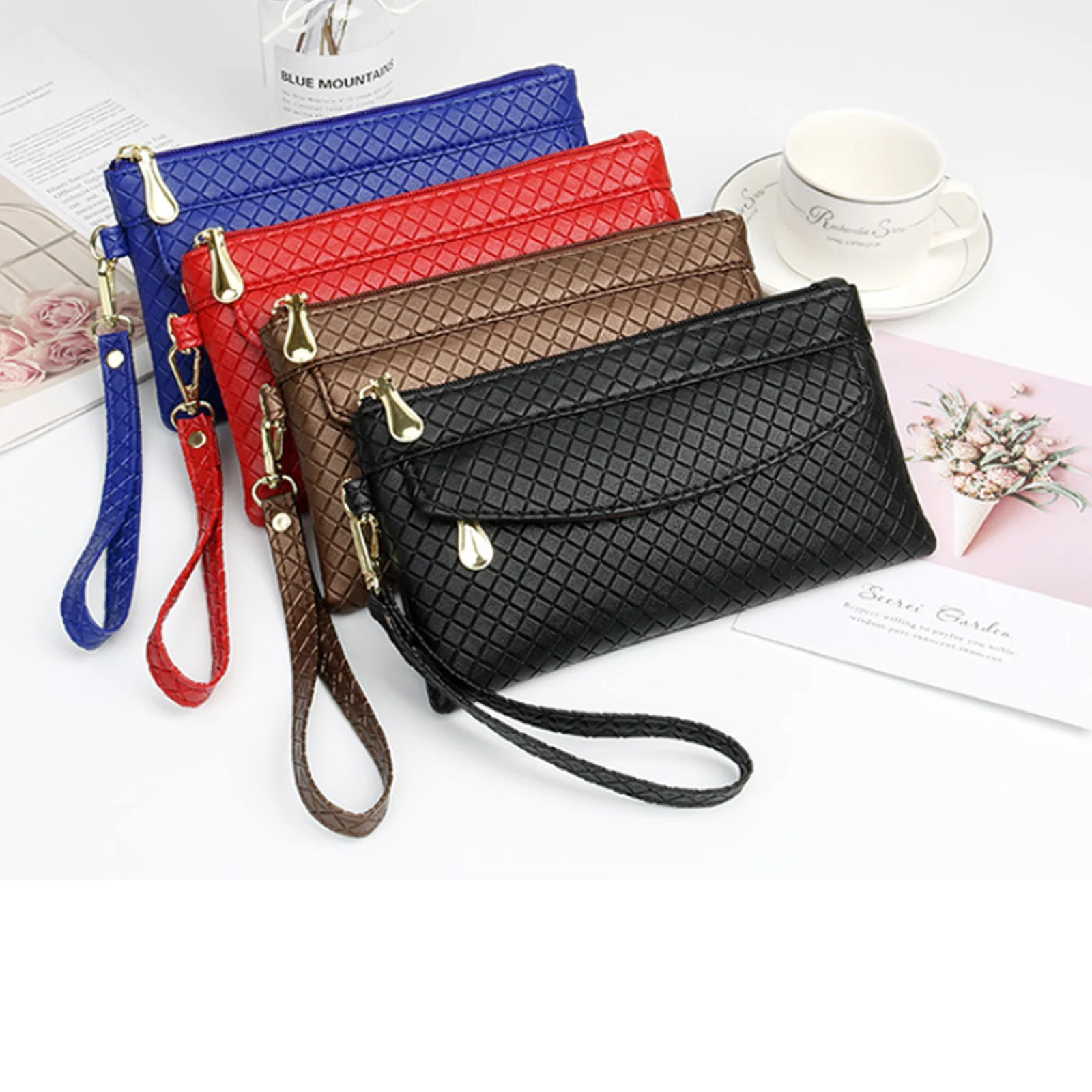 Women\'S Clutch Bag Casual Mobile Phone Coin Purse Fashionable Pouch Trendy Female PULeather Wallet Purses Handbag Card Holder