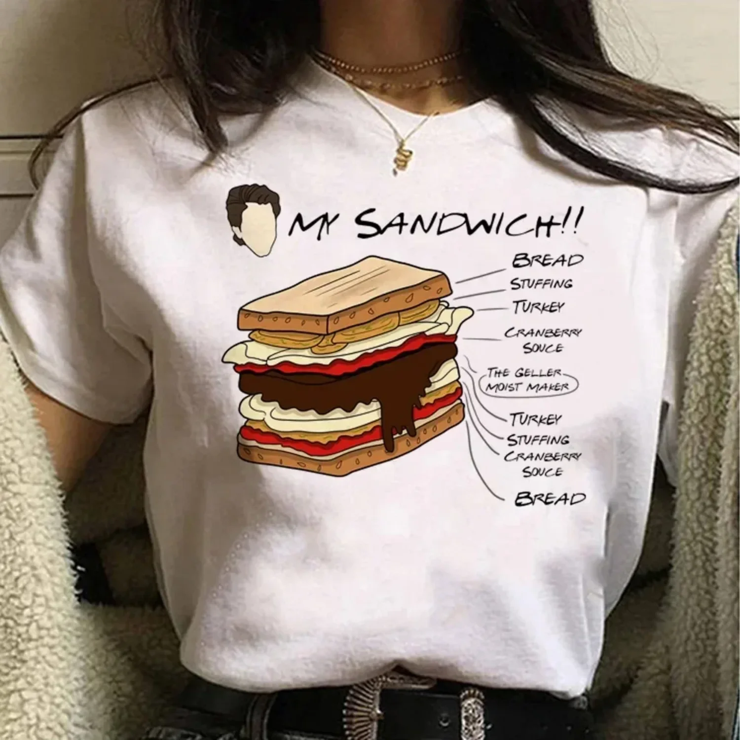 تي شيرت مطبوع من Friends Tv Chandler Bing تي شيرت كاجوال برقبة دائرية وأكمام قصيرة ملابس نسائية عصرية فضفاضة قصيرة