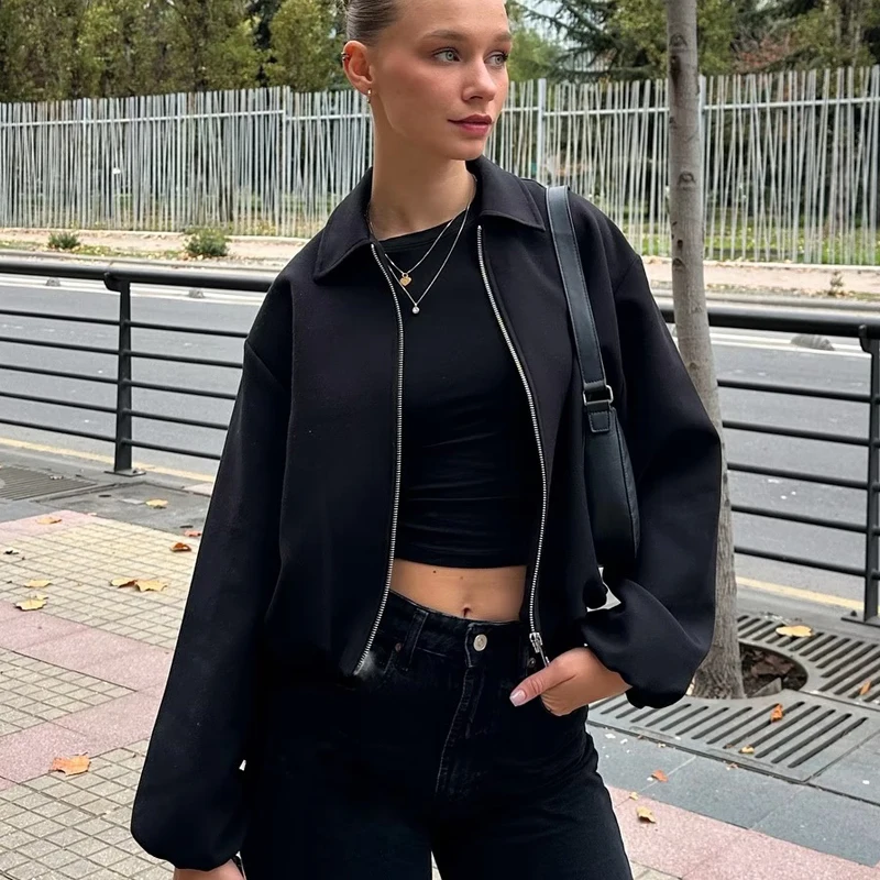 HXAO سترة نسائية كاكي المرأة الخريف سترة المرأة معطف قصير المرأة طويلة الأكمام المرأة ملابس خارجية المرأة الإناث #4