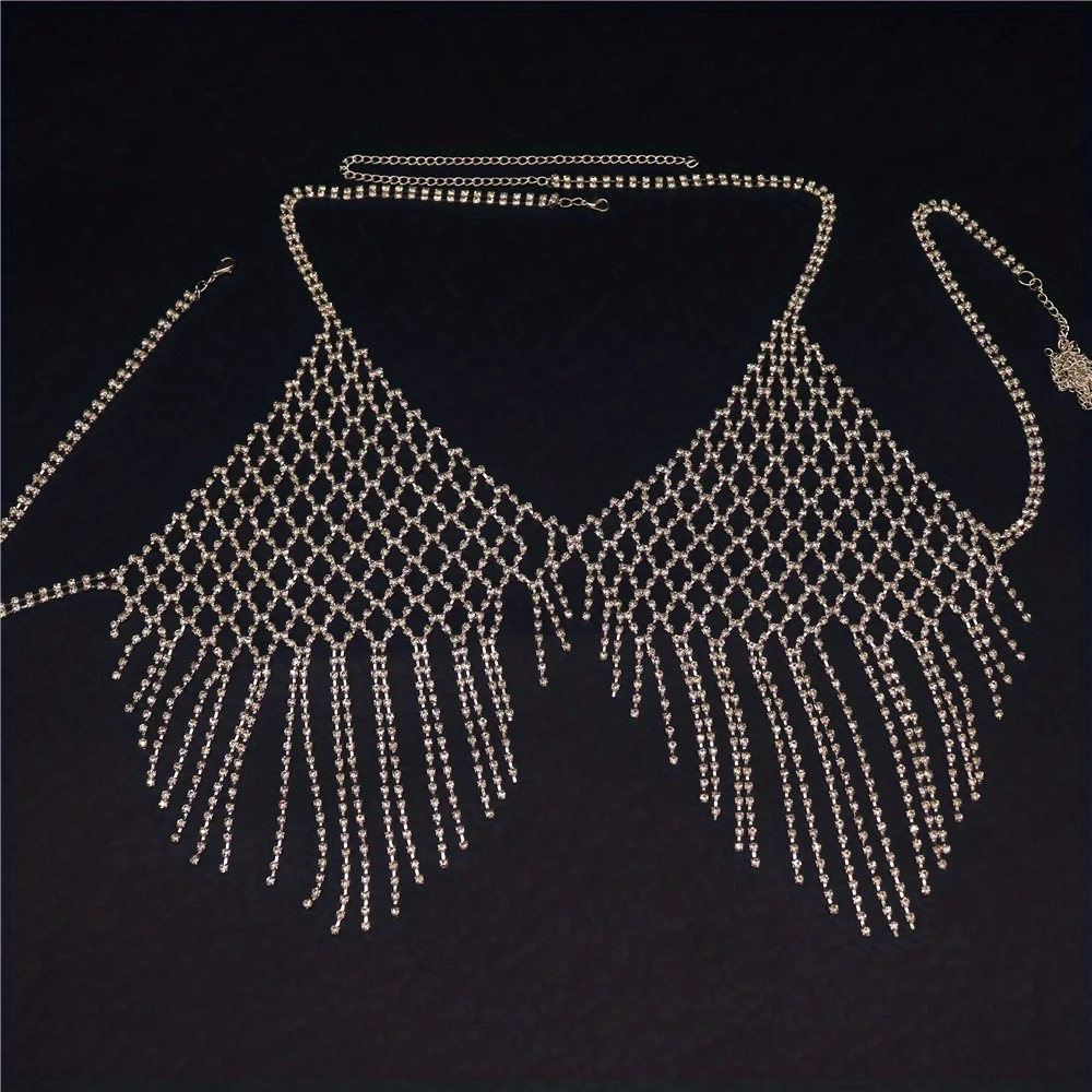 Luxury 2024 New Bra Chain Tassel Women's Chest Versatile Accessories Bohemian Sexy Beach Body Jewelry Crystal Fashion Beach Top view 5
