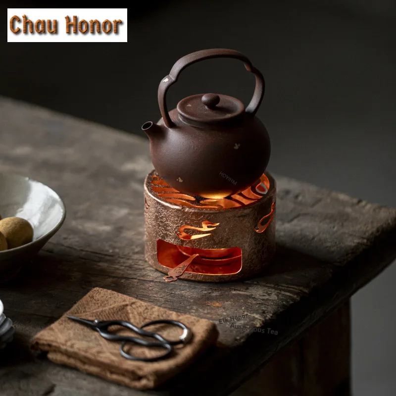 Chinese Copper Candle Tea Warmer Holder Alcohol Burner Stove Kettle Stand Baked Milk Jar Carbon Furnace Tea Services Ornaments