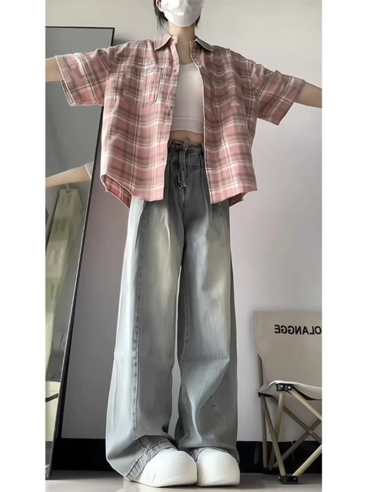 

Retro American Denim Jeans Women High Waist Slimming Large Size High Street Sexy Straight Loose Wide Leg Long Pants