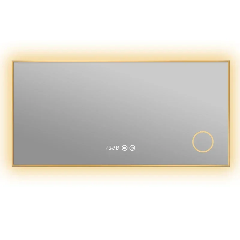 Wall Hanging Mirror With Led Light Touch Control Bathroom Large Rectangular Make Up Mirror Modern Espejo Bano Home Decoration
