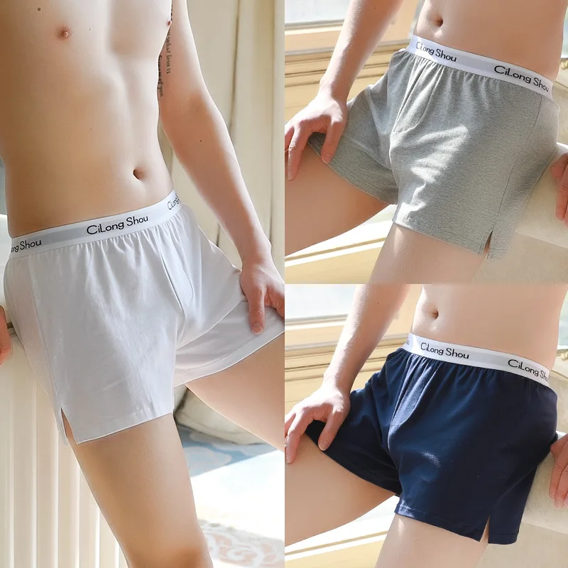 Heren Ondergoed Puur Katoenen Losse Pijl Broek Jongens Mid-Taille Eenvoudige Boxers Dikke Boxershort Hoofd Heren