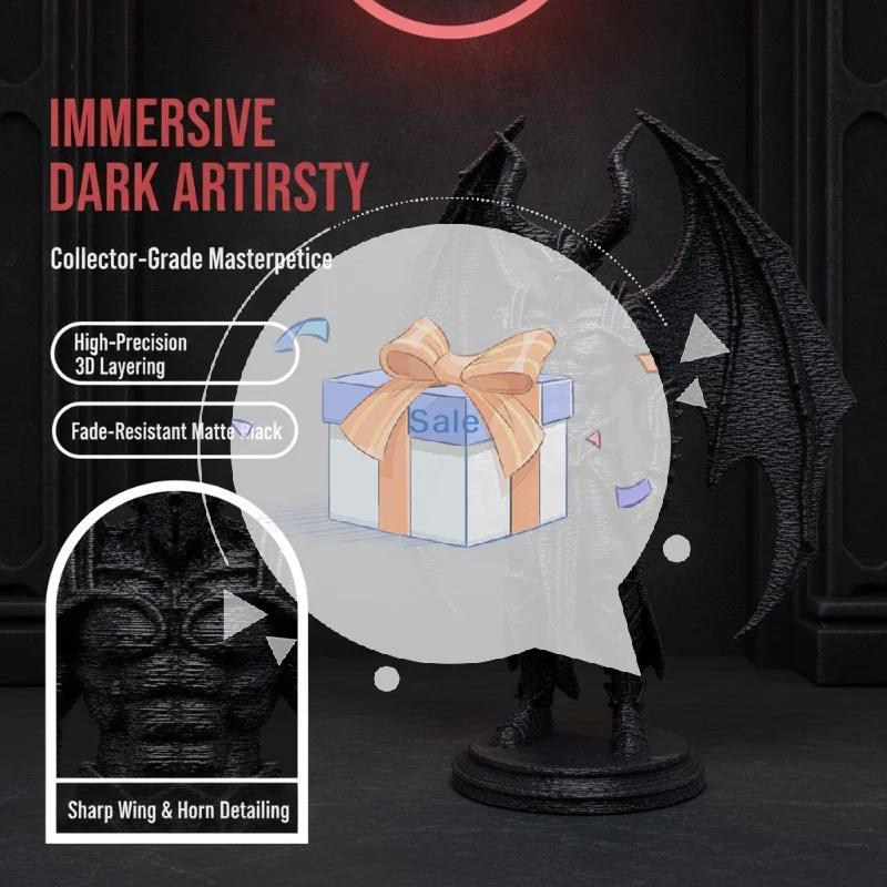 3D Printed Demon Warrior Resin Statue 1Pcs Black Horned Winged Devil Figurine for Collectible Gift Home Entryway Decor