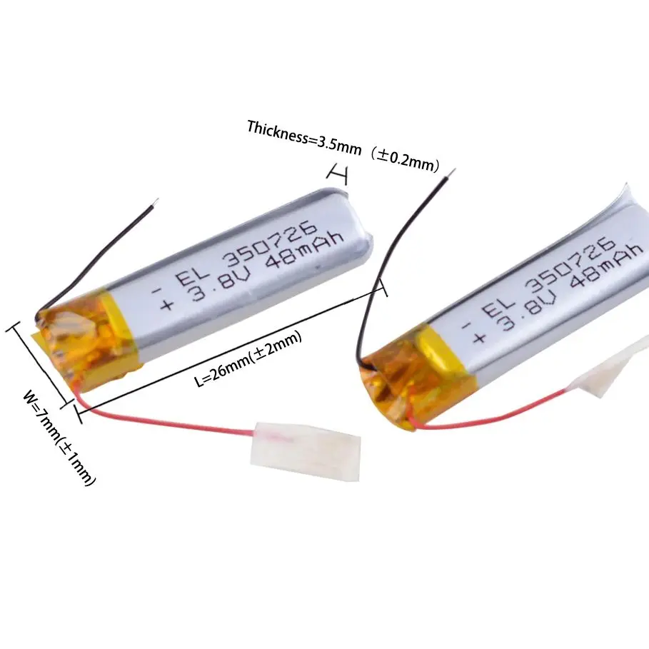 Thin Small Toy 3.8V 350726 48mah Polymer Rechargeable Battery  Lithium-ion Batteries DVR recorder FOR Xiaomi Air2 SE TWS 350725