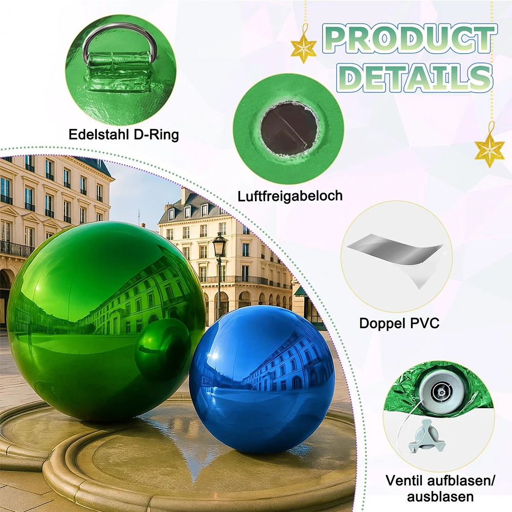 6PCS Inflatable Mirror Ball Set Reusable Shiny Balls Large Christmas  Decoration Balloon PVC Disco Bubble Balloon For Party