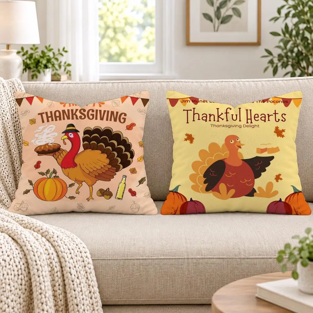 Thanksgiving Cute Turkey Cushion Cover Short Plush Double-Sided Printing Sofa Bedroom Living Room Throw Pillow Cover Home Decor