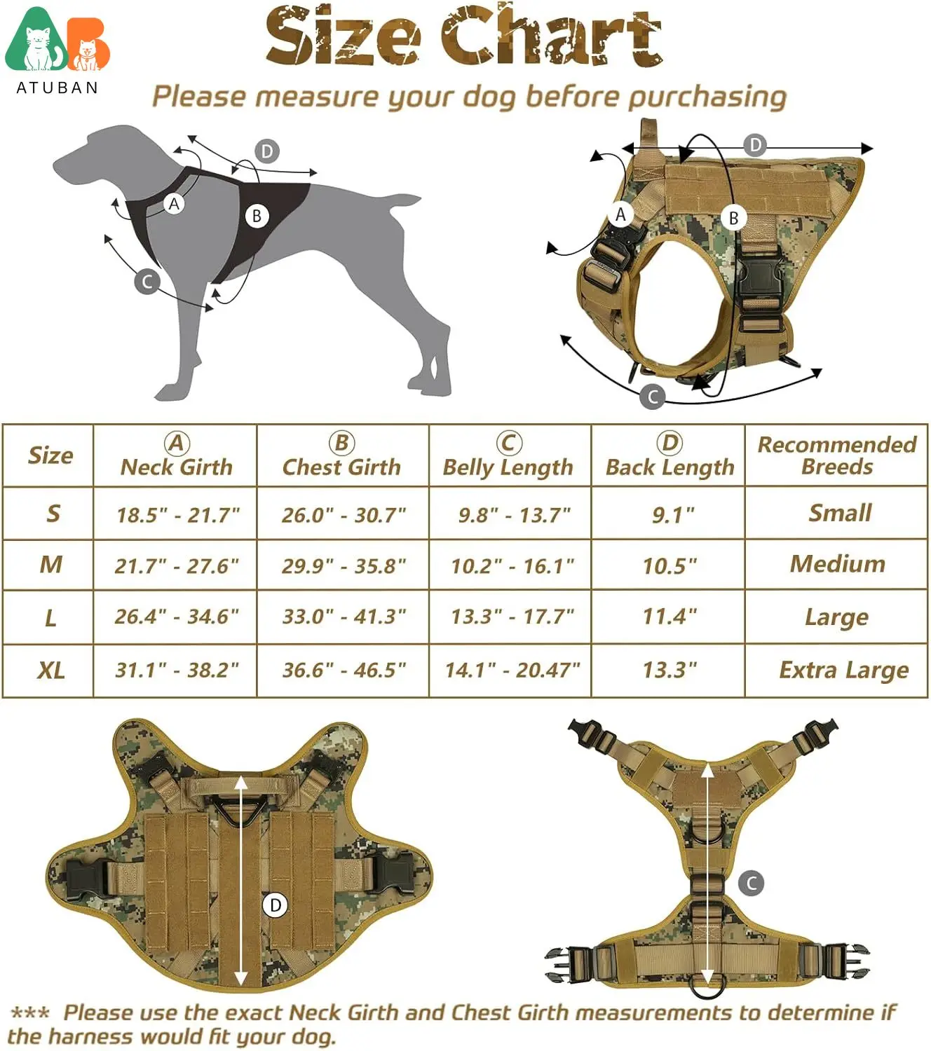 Tactical Dog Harness for Large Dogs,Heavy Duty Dog Harness with Handle,Adjustable Military Dog Vest Harness for Training Walking