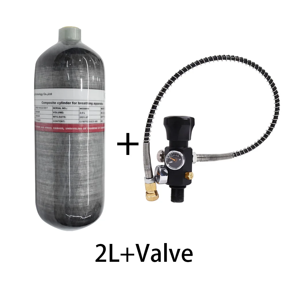 TUXING 300Bar 2L Carbon Fiber Cylinder with Double Meter Regulating Valve High Pressure HPA Air Tank for Diving Scuba M18*1.5