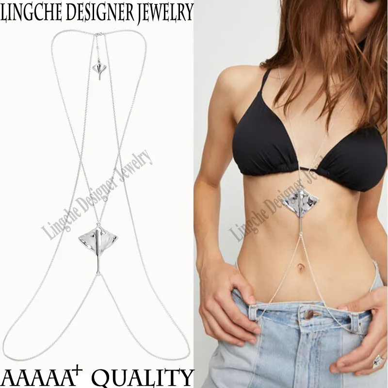 Popular Niche Designer Jewelry Personality Manta Ray Body Chain Drape Earrings Pendant Necklace set Women's Luxury Party Gift