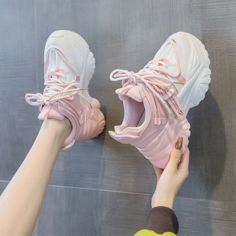 2026 Spring New Mesh Breathable Lightweight and Comfortable Casual Shoes Thick Sole Sport Shoes Women Height-raising Sneakers