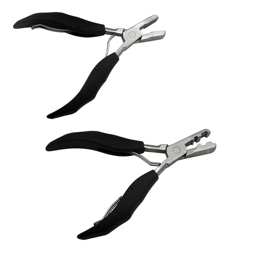 1Set 5.7 inch 2 in 1 Black Handle Plier with Flat Grooves 3mm and 5mm Grooves Pre-Bonded Hair Extension Clamp