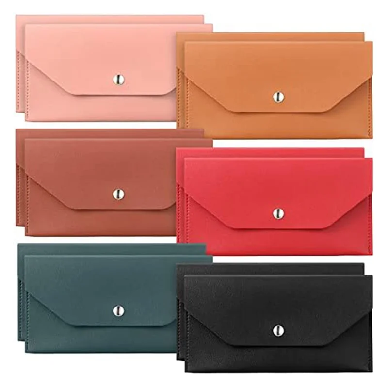 12 Pieces PU Leather Money Envelopes Wallets for Cash Budgeting for Cash Gifts Women Girls Graduation Wedding Birthday