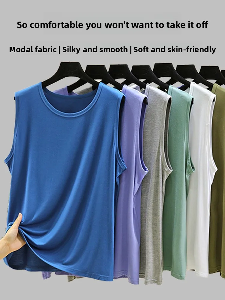 Men's Modal Large Size Tank Top Summer Thin round Ne Svel Base irt Casual Home Top Versatile Comfortable Breathable