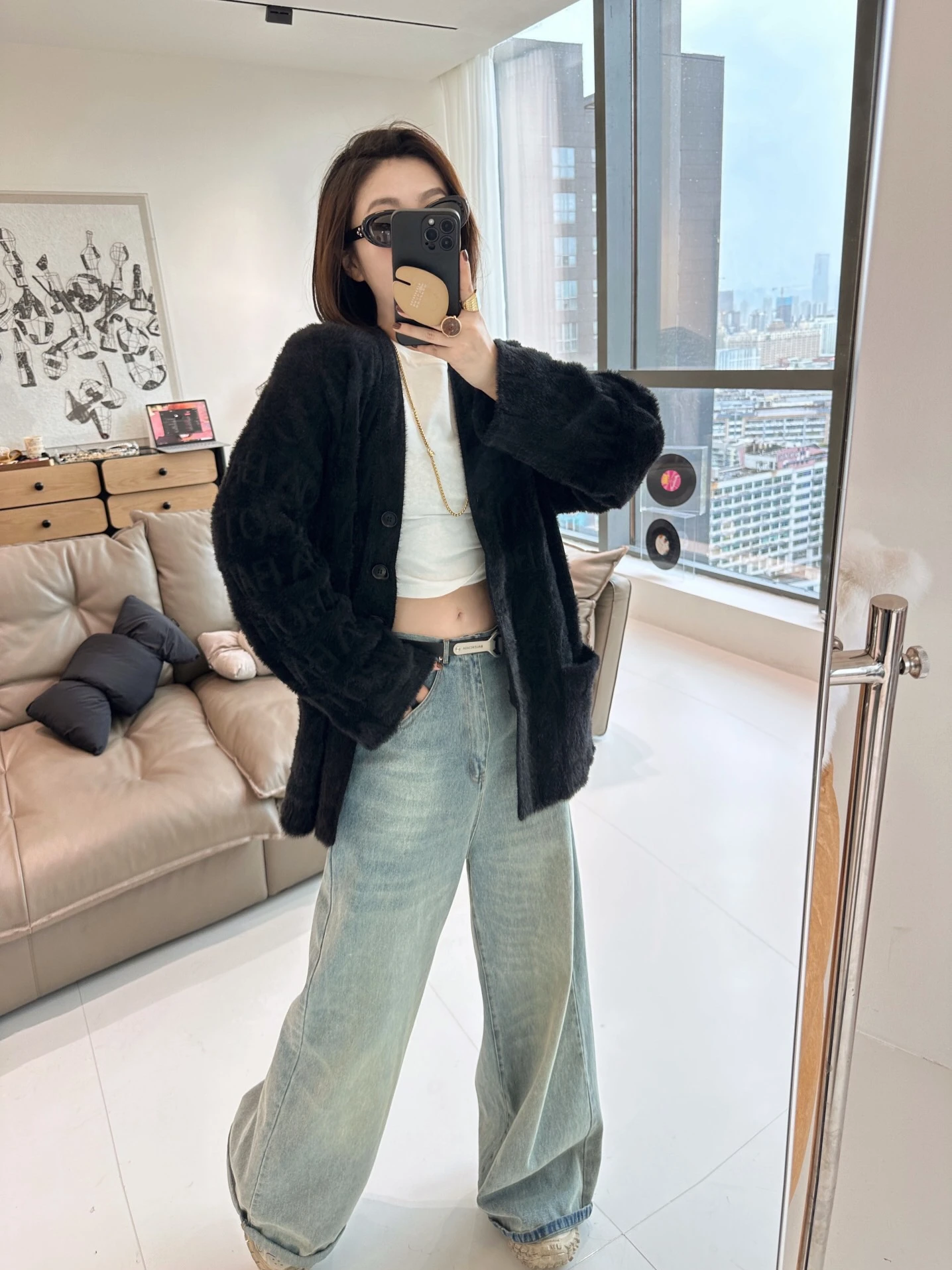 

Comfortable Oversized V-Neck Knitted Cardigan Single Button Long Sleeve Wool Blend Coat for Autumn Winter Casual Commute Style
