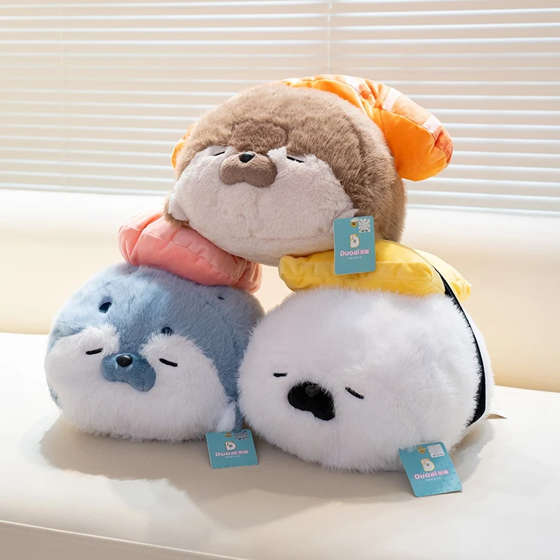 40cm Kawaii Cute Sushi Seal Plush Toy Lifelike Stuffed Marine Sea Otter Soft Doll Creative Sleeping Pillow Cushion Birthday Gift