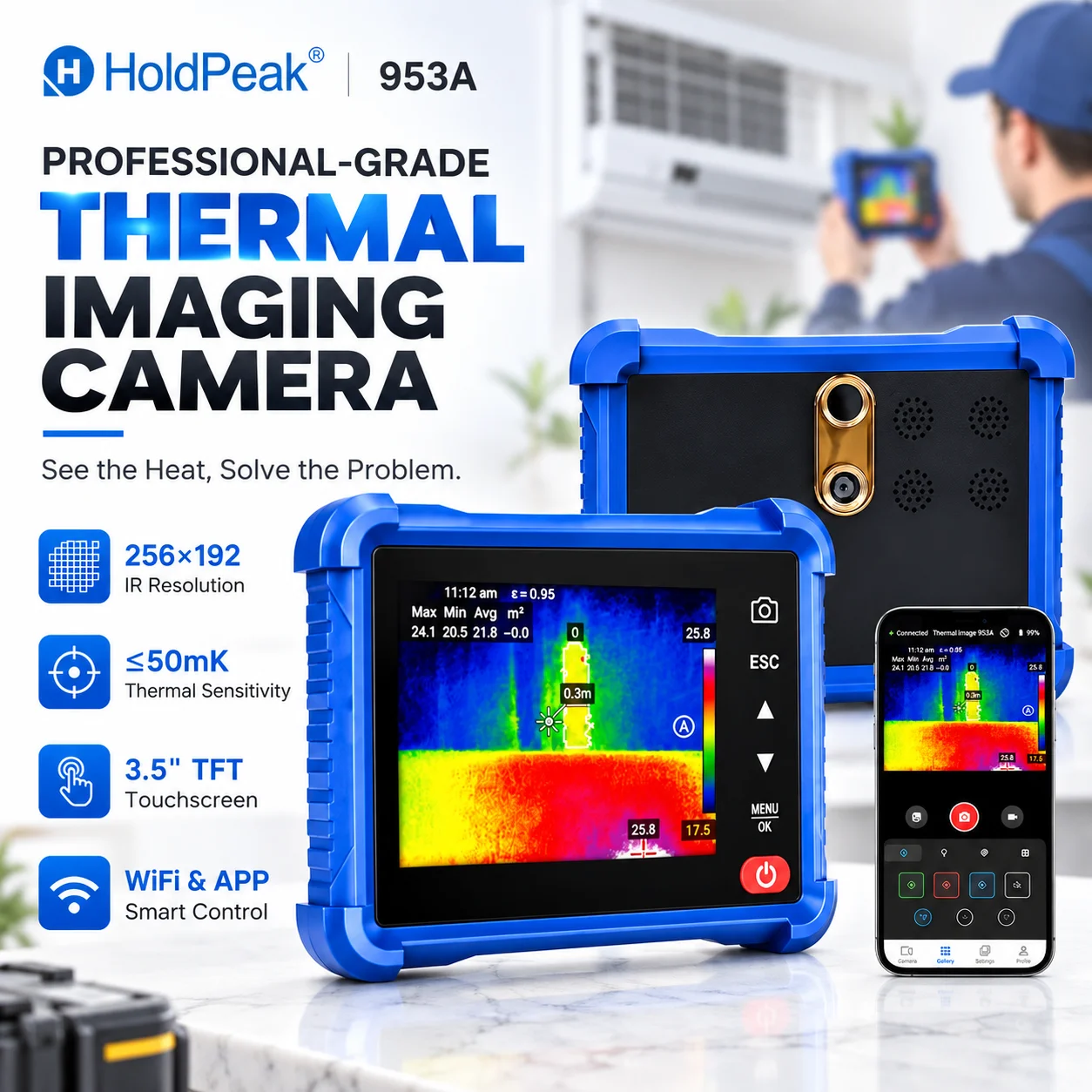 Mini Thermal Camera, Compact Thermal Imaging with Visual Camera Thermal Imager 256x192 IR Resolution, -4°F~1022°F, 25Hz