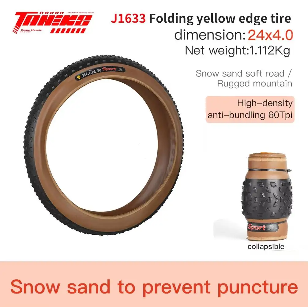 TANKE Pannensicherer Schnee- und Strandfahrradreifen MTB Rutschfester Fatbike-Reifen 20x4.0 24x4.0 26x4.0 Fahrradreifen Winter-Fatbike-Banden