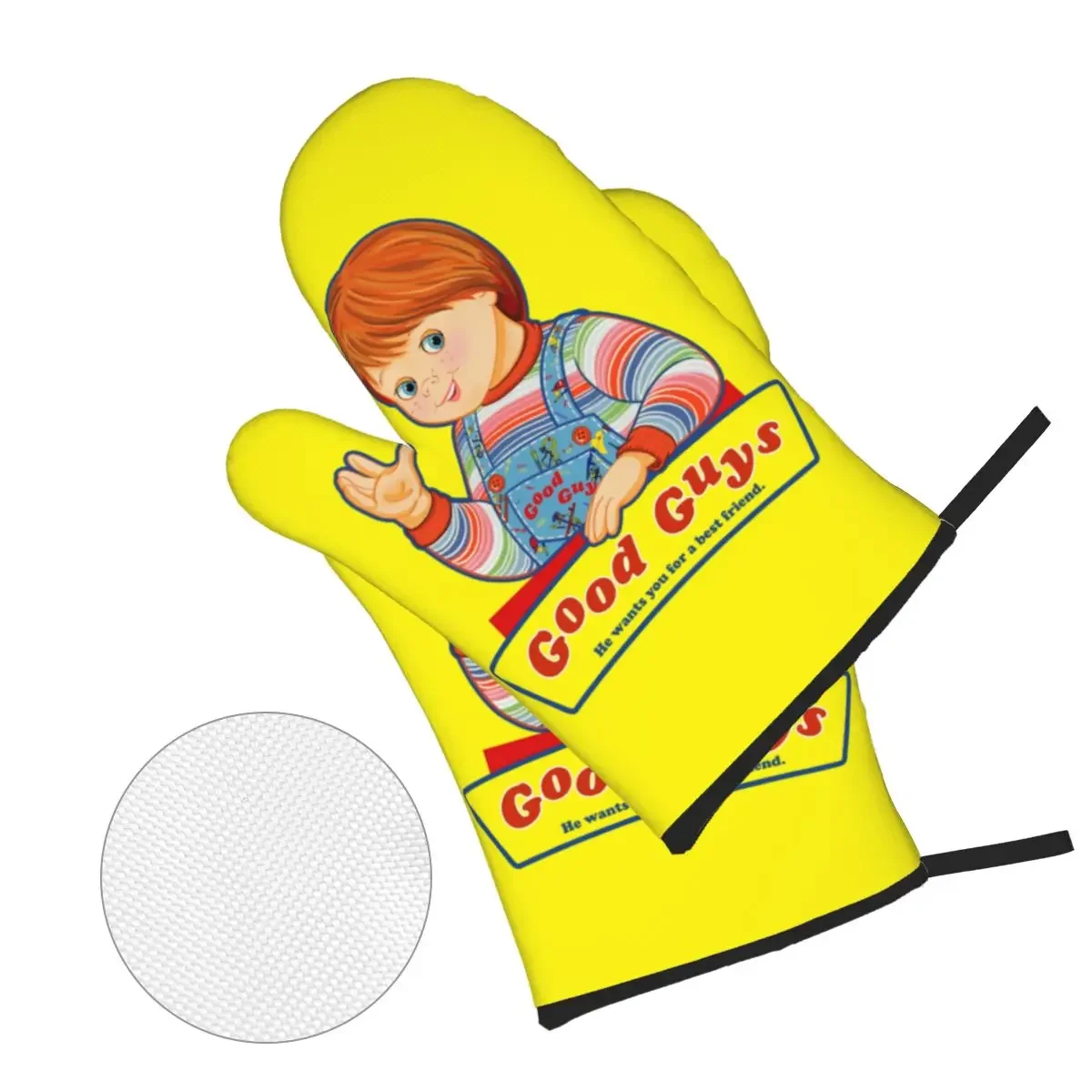 Good Guys Child's Play Oven Mitts and Pot Holders 4pcs Set High Heat Resistant Chucky Doll Cooking Baking Gloves Kitchen BBQ