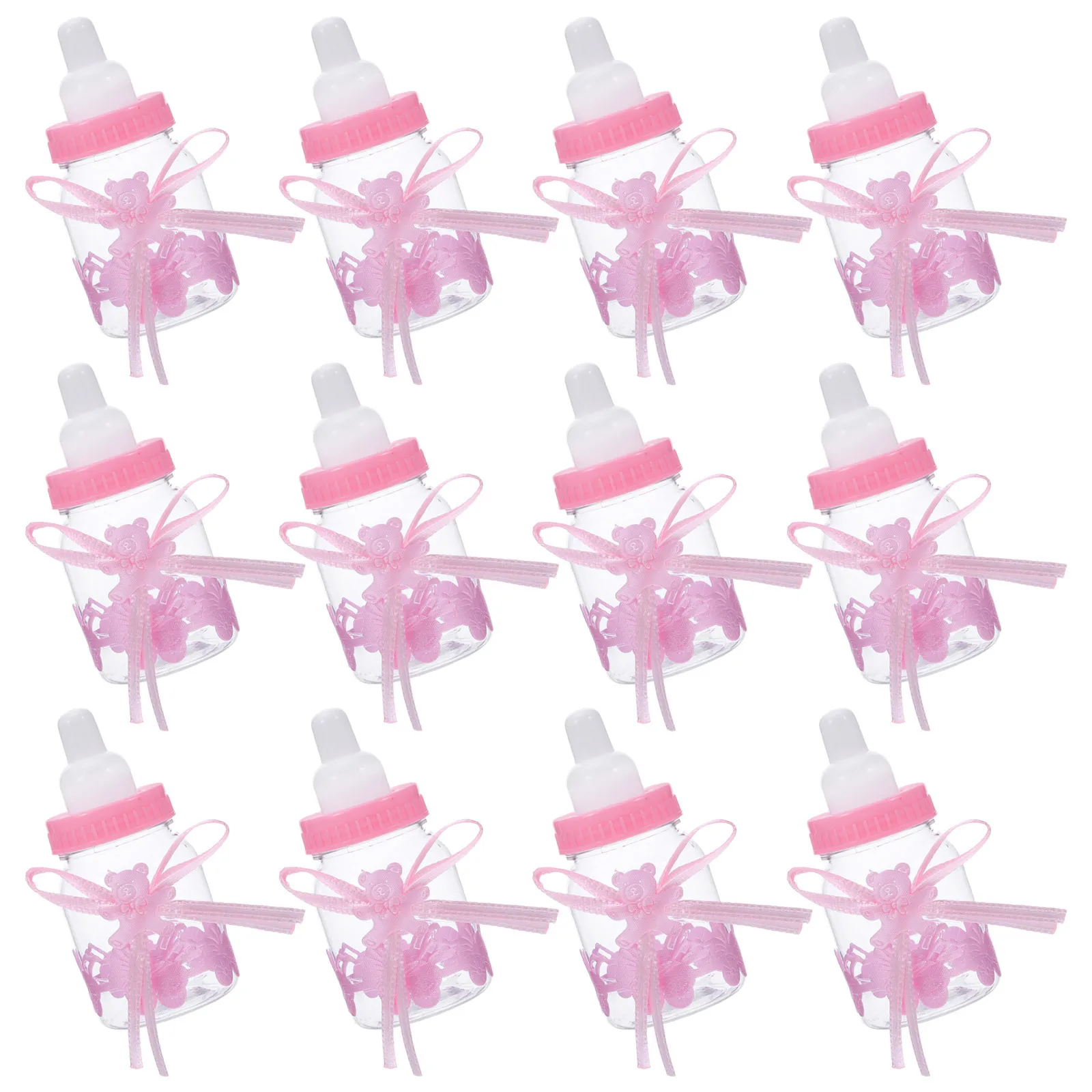 

12Pcs Baby Shower Candy Jars Empty Refillable Feeding Bottles Transparent Ribbon Baby Birthday Party Favors Decorations