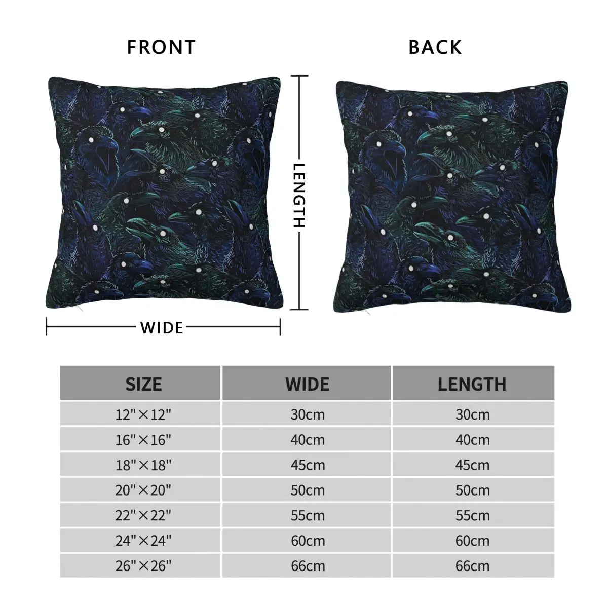 Raven Scary Halloween Goth Square Pillowcase Polyester Linen Velvet Printed Zip Decorative Throw Pillow Case Room Cushion Cover