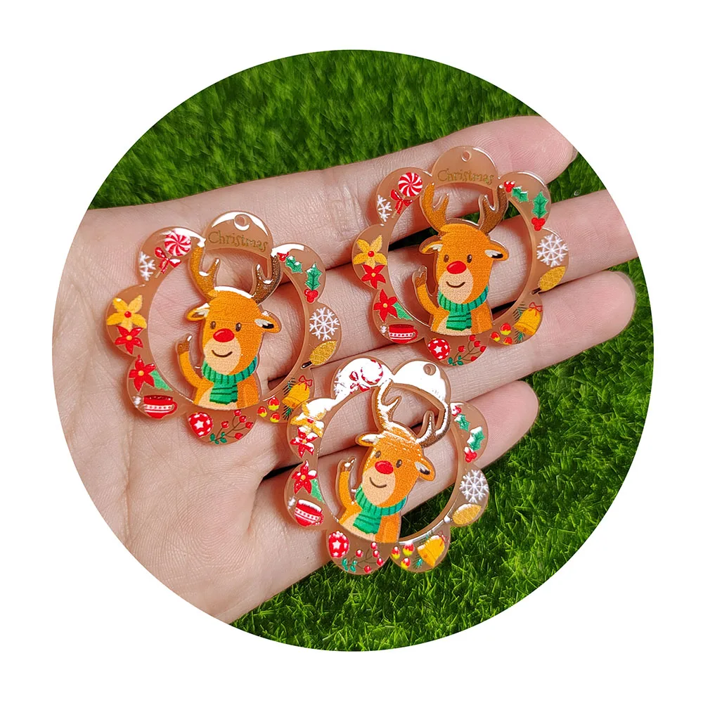 Acrylic Christmas Tree Santa Deer Planar Resin Flatback Cabochon For Phone Decorations Birthday Gift