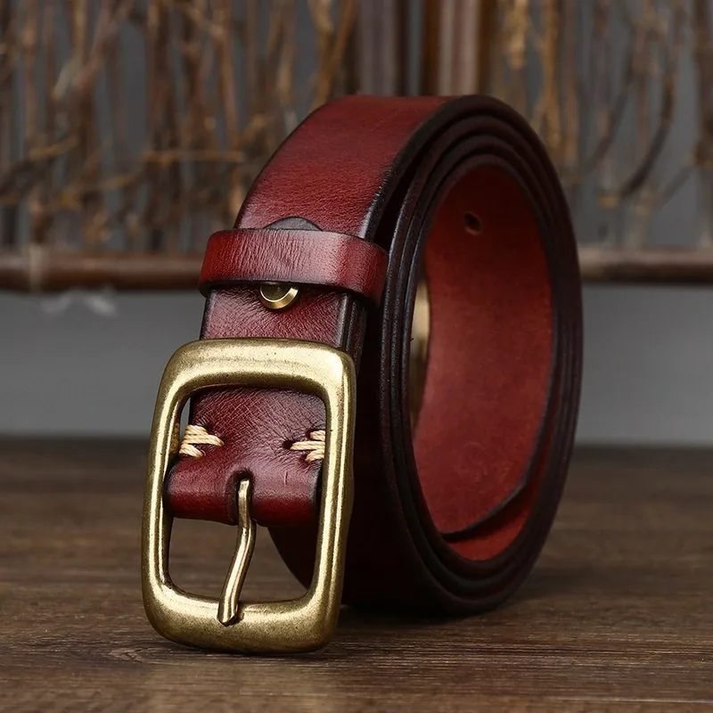 33CM wide water-washable hair layer pure cowskin belt men's leather copper women's casual