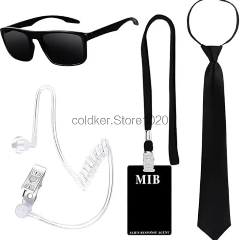 4PCS Set Adult Security Costume Accessory Spy Cosplay Sunglasses Tie Headset Employee Card Suit Halloween Party Roleplay Props