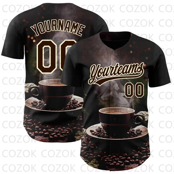 Maillot de Baseball Café Personnalisé pour Homme et Femme, Section, Imprimé en 3D, Équipe, Hip Hop, Unisexe