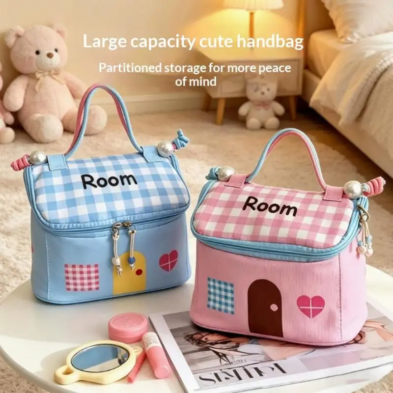 Große Kapazität, wasserdicht, Dopamin, niedliche kleine Kosmetiktasche in Hausform, tragbare Aufbewahrungstasche, Bento-Lunchbox-Tasche, Kulturbeutel – Detail 1