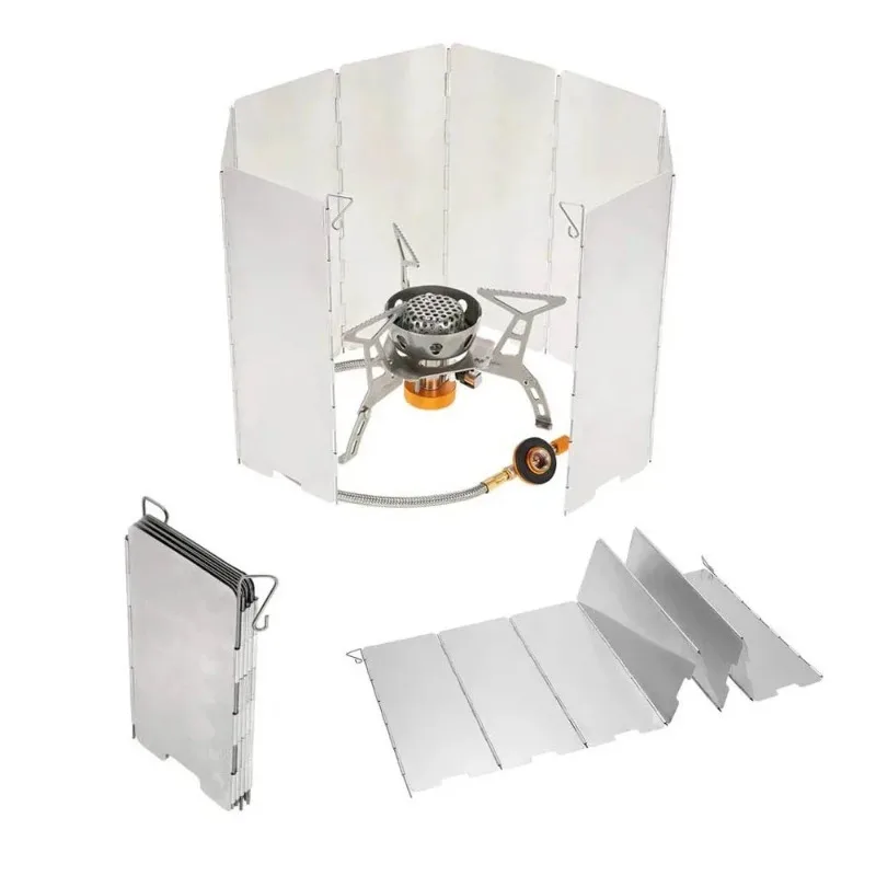 Foldable Stove Windshield Heat Reflector Windproof Screen Aluminum Alloy Camping Cooking Shield for Gas Burner Outdoor Picnic