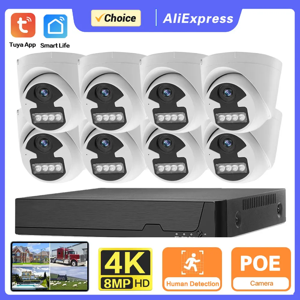 

Smart Life 4K POE Dome Security Camera System Set 8CH 4K NVR Kit Indoor Human Detection CCTV IP Camera Video Surveillance System