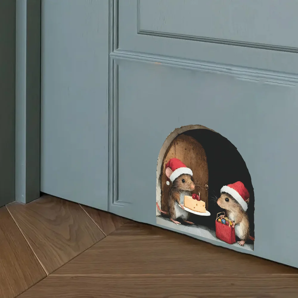 

Funny Christmas Small Mouse Wall Stickers Xmas Decoration for Home Noel Navidad Merry Christmas Decor 2025 Happy New Year 2026