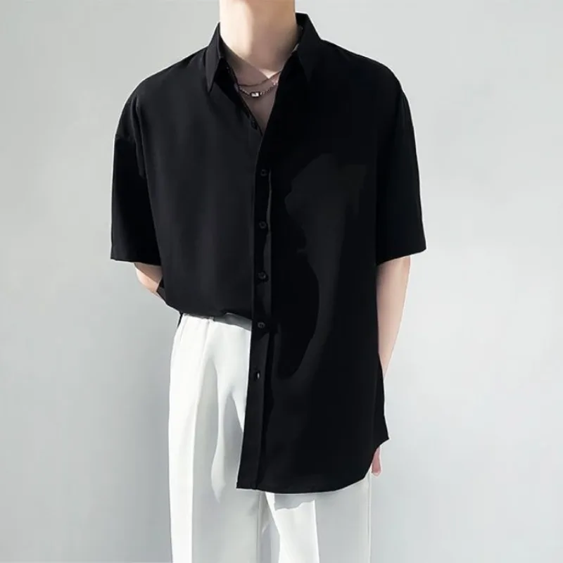 

Men's Korean Style Summer Short Sleeve Shirt Set Ins Trendy High End Thin Lightweight Solid Color Casual Cool Stylish