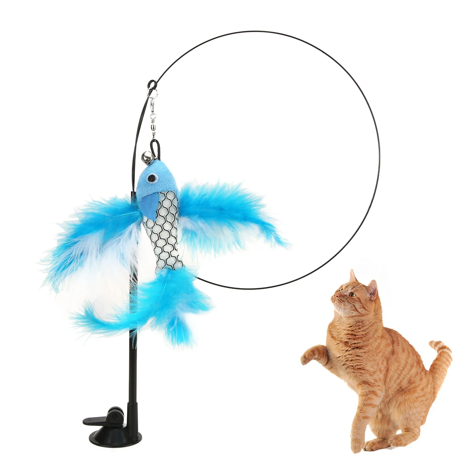 

Toys For Cats Fish Funny Cat Feather Stick Interactive Handheld Cat Feather Wand With Suction Cup For Catsblue Flying Fish