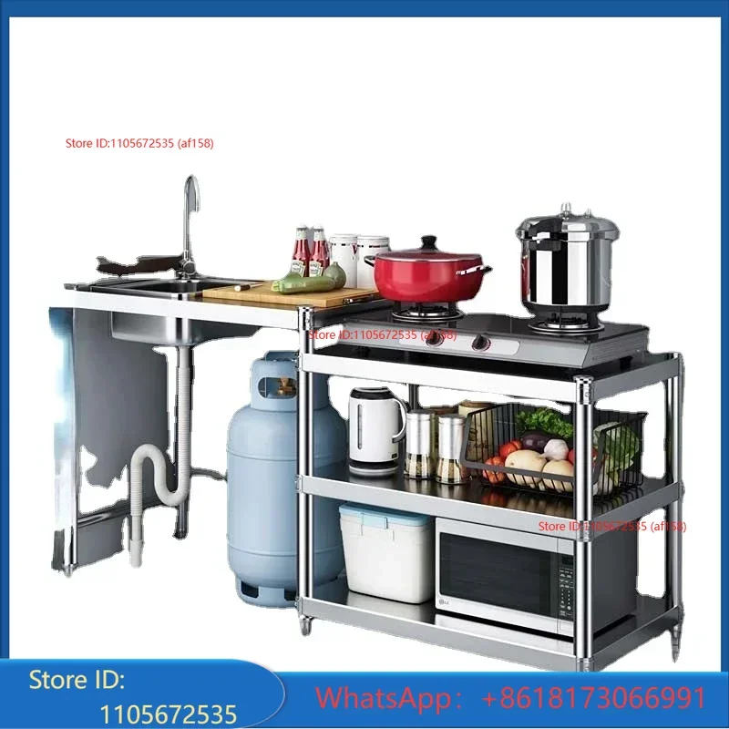 Évier de cuisine en acier inoxydable avec étagère, support de cuisinière pour cuisine de location, évier et planche à découper intégrés, support de cuisinière à gaz