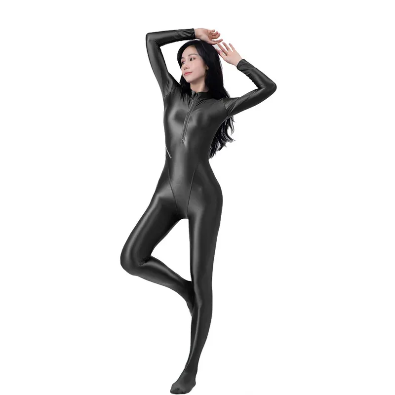 

asdh8@AMORESY Women's Shiny Oil Tights Full-Length Catsuit Front Zipper Yoga Zentai Playsuit Sexy Smooth Casual JumpsuitCOSda@