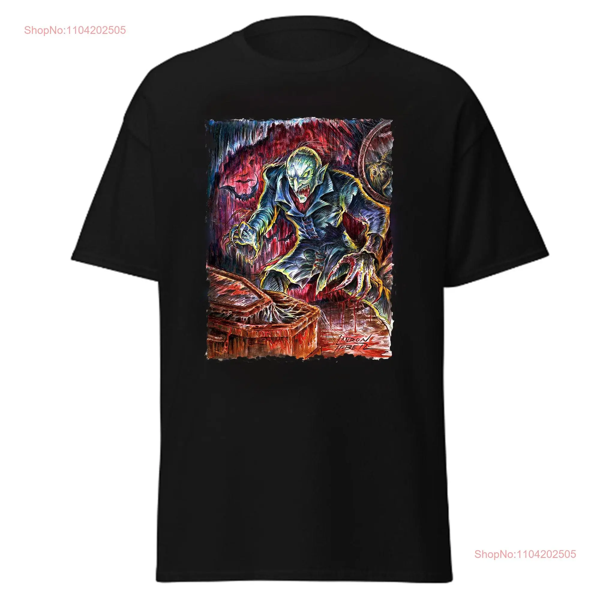 Cool Scary Halloween T shirt by Landon Huber Creeping Vampire His Coffin Party Spooky for Parties long or short sleeves