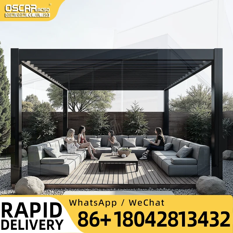 6*4m Luxury Retractable Aluminum Pergola Canopy for Garden Patio with Unique Designs in European Backyards and Outdoor Events pe