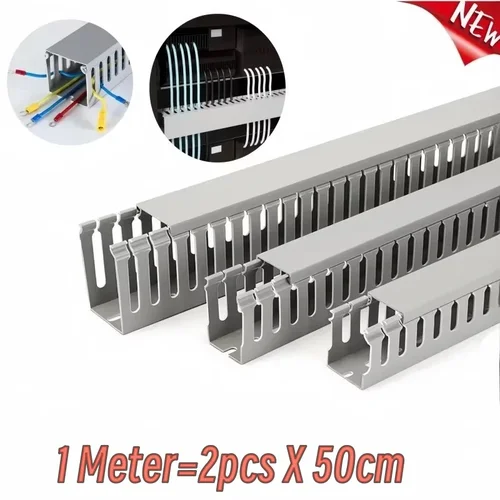 Imagen 1 del producto Kit de vía de cables, conducto de entrada de cableado con ranura abierta con sistema de gestión de cables de cubierta para ocultar cables de alimentación de computadora de TV debajo del escritorio