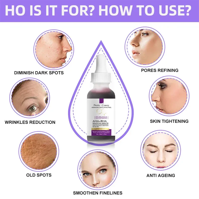 AHA 30% + BHA 2% Złuszczające serum do peelingu twarzy – delikatny chemiczny peeling na ciemne plamy, minimalizacja porów i odnawianie skóry