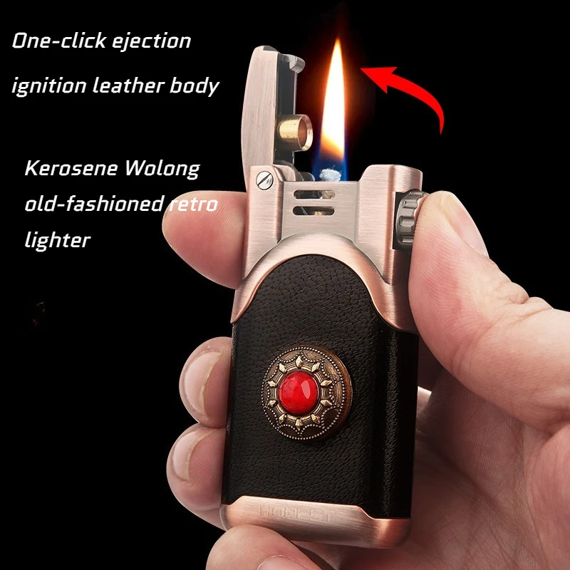

2026 New Wulong Vintage Retro Safety-lock Lighter with Automatic Ignition Mechanism Leather Cover Trend Cigarette Accessories