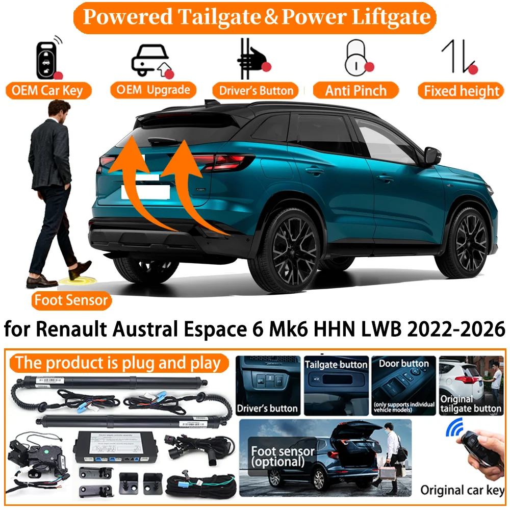 Sistema de Portón Trasero Eléctrico Inteligente para Renault Austral Espace 6 Mk6 HHN LWB 2022-2026, Kit de Elevación de Portón Trasero Automático
