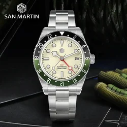 San Martin Original 2024 New NH34 GMT  Men's Automatic Mechanical Watch Bidirectional Aluminum Bezel Watches Waterproof 100m